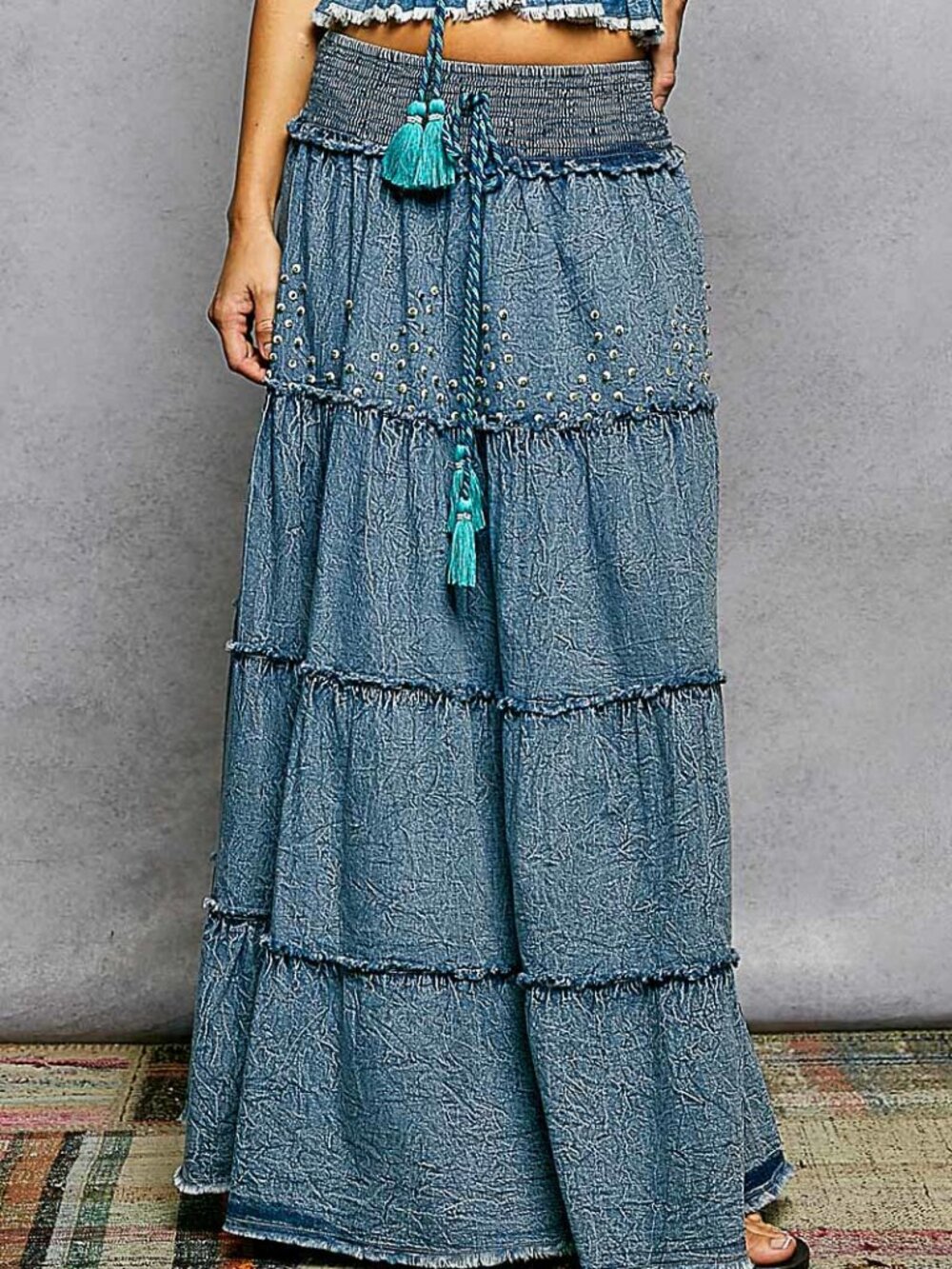 POL MAXI COTTON SKIRT EMBROIDERY AND BEADED
